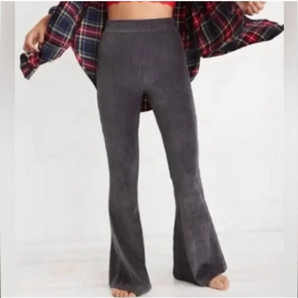AERIE Groove On Velour High Waisted Flare Pants